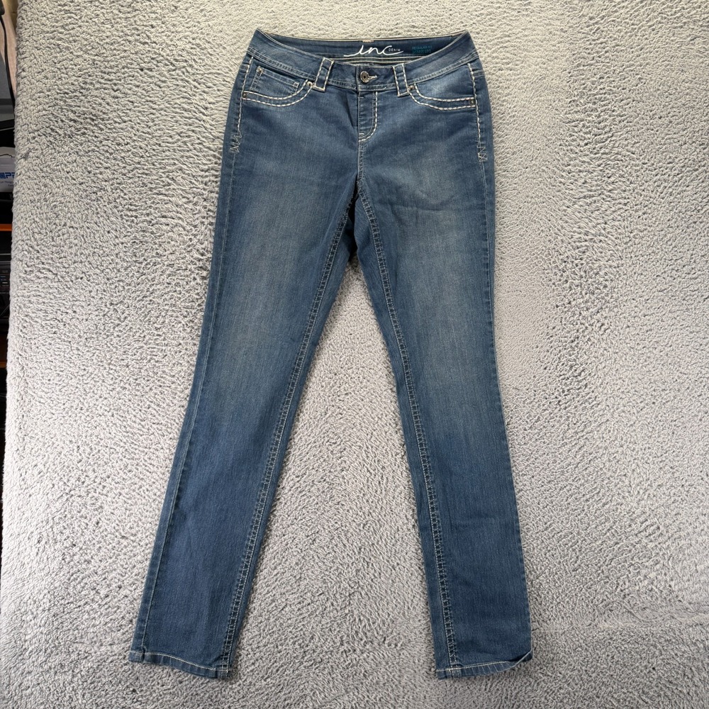 INC International Concepts Jeans Womens M Blue Cotton Denim Skinny Faded Stretch